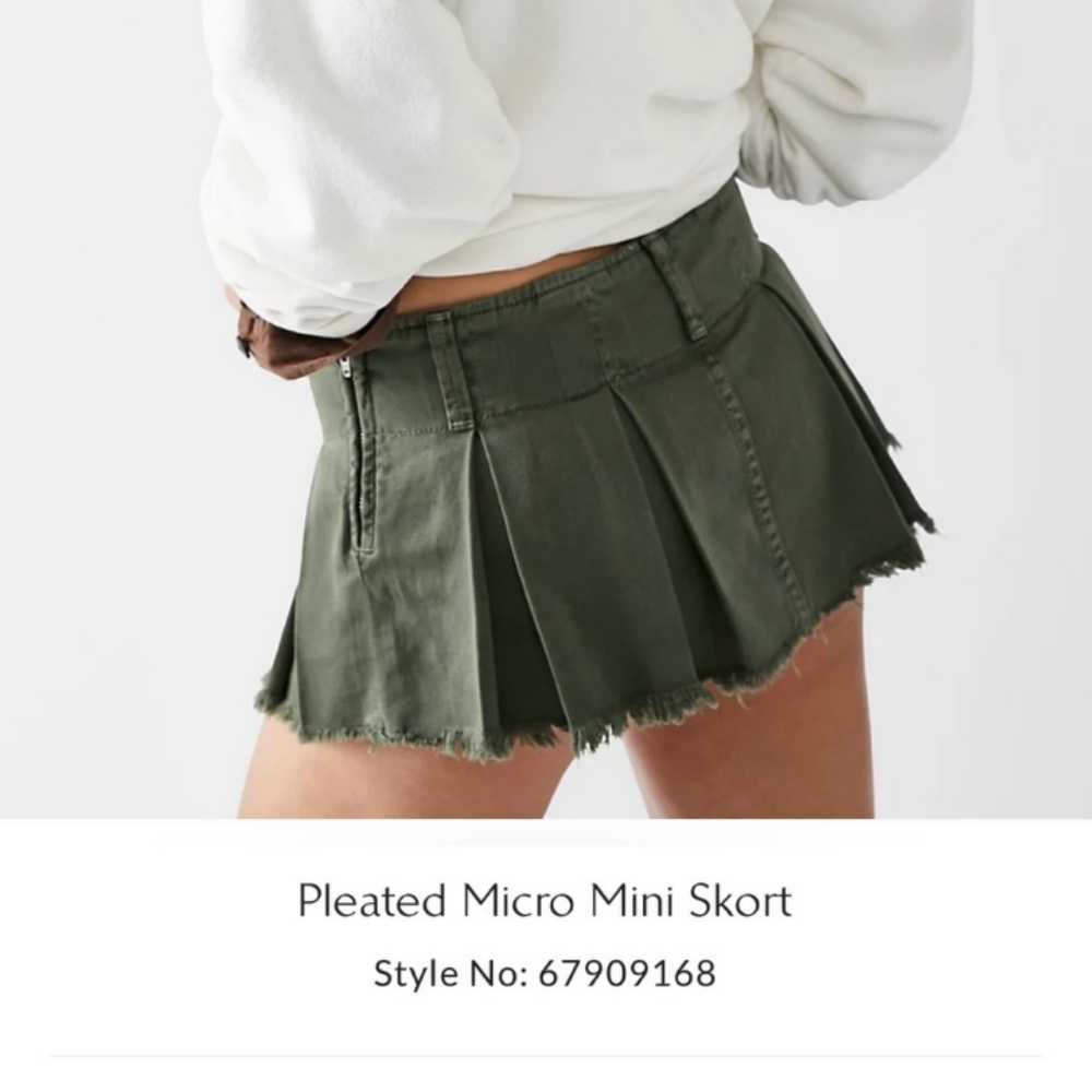 Free People Olive Pleated Mini Skirt